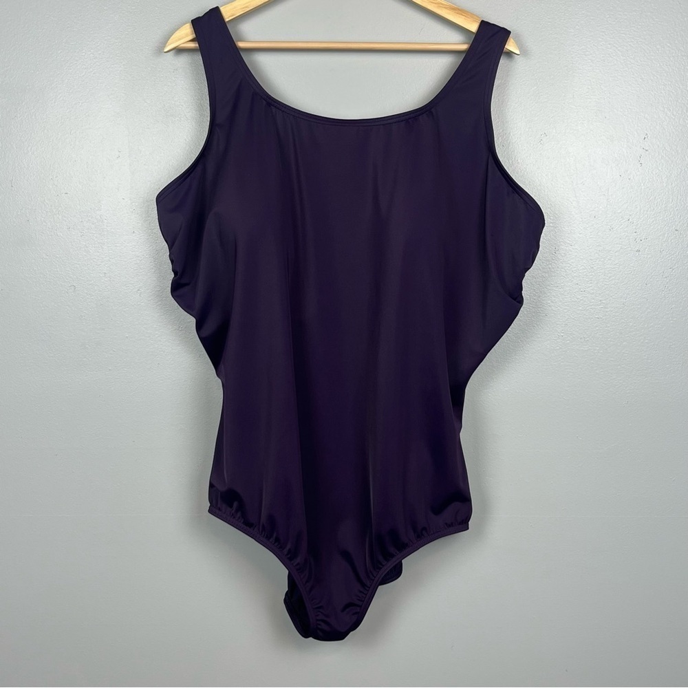 Lands End purple Tugless full coverage modest 1 piece tank swimsuit, 24W DD. - Picture 2 of 11